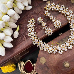 Vriksham Designer White CZ Stone Halo With Teardrop Pendant Short Neckpiece-G21525