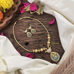 Vriksham Unique Bird Shape Pastel Green AD Stone Pendant Chain Neckpiece-G17895