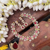 Vriksham Designer Ruby Red & White CZ Stone Halo With Teardrop Pendant Short Neckpiece-G21523