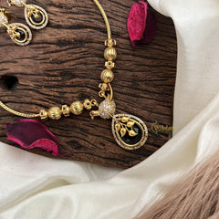 Vriksham Unique Bird Shape Purple AD Stone Pendant Chain Neckpiece-G17896