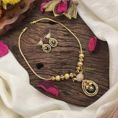 Vriksham Unique Bird Shape Purple AD Stone Pendant Chain Neckpiece-G17896