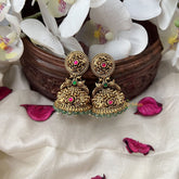 Vriksham Exquisite Gold Look Alike Jhumka-Red Green-Pastel Green Bead-G18197