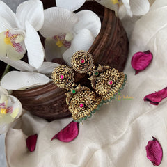 Vriksham Exquisite Gold Look Alike Jhumka-Red Green-Pastel Green Bead-G18197