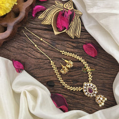 Vriksham Gold Look Alike Elegant Pendant Short Neckpiece-Red-G17911