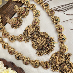 Vriksham Elegant Gold Plated Lakshmi With Peacock Bridal Set-Gold Bead-G19185