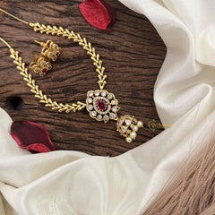 Vriksham Gold Look Alike Elegant Pendant Short Neckpiece-Red-G17911