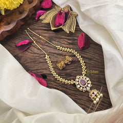 Vriksham Gold Look Alike Elegant Pendant Short Neckpiece-Red-G17911