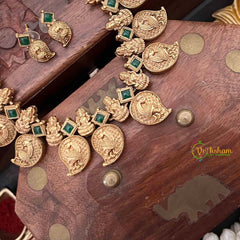 Vriksham Classic Manga & Lakshmi Style With Red Thread Short Neckpiece-Green-G21535