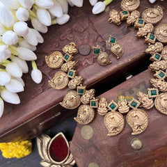 Vriksham Classic Manga & Lakshmi Style With Red Thread Short Neckpiece-Green-G21535