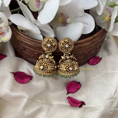 Vriksham Exquisite Gold Look Alike Jhumka-White-Pastel Green Bead-G18200