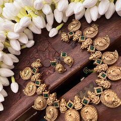 Vriksham Classic Manga & Lakshmi Style With Red Thread Short Neckpiece-Green-G21535