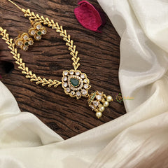 Vriksham Gold Look Alike Elegant Pendant Short Neckpiece-Green-G17912