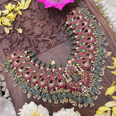 Vriksham Exclusive Kundan Jadau Short Neckpiece-Pastel Green Beads-J3702