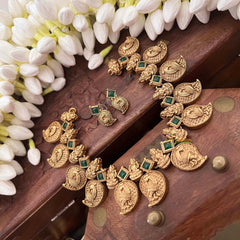 Vriksham Classic Manga & Lakshmi Style With Red Thread Short Neckpiece-Green-G21535