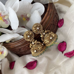 Vriksham Exquisite Gold Look Alike Jhumka-White-Pastel Green Bead-G18200