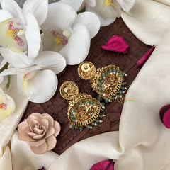 Vriksham Exquisite Gold Look Alike Jhumka-White-Pastel Green Bead-G18200