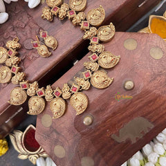 Vriksham Classic Manga & Lakshmi Style With Green Thread Short Neckpiece-Red-G21534