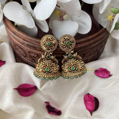 Vriksham Exquisite Gold Look Alike Jhumka-Green-Pastel Green Bead-G18198