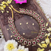 Vriksham Elegant Kundan Jadau Maanga Style Short Neckpiece-Red White-J3700