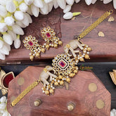 Vriksham Designer Elephant Style CZ Stone Short Neckpiece-Red-G21532