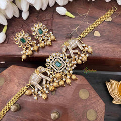 Vriksham Designer Elephant Style CZ Stone Short Neckpiece-Green-G21533