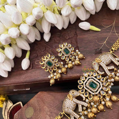 Vriksham Designer Elephant Style CZ Stone Short Neckpiece-Green-G21533