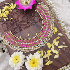 Vriksham Authentic Jadau Kundan Guttapusalu Short Neckpiece-Rice Pearls-J3703