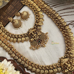 Vriksham Divya Lakshmi Coin Antique Bridal Set-Green Red-Pearl-G19180