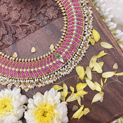 Vriksham Authentic Jadau Kundan Guttapusalu Short Neckpiece-Rice Pearls-J3703