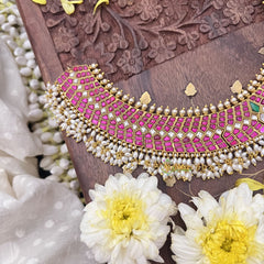 Vriksham Authentic Jadau Kundan Guttapusalu Short Neckpiece-Rice Pearls-J3703