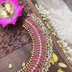 Vriksham Authentic Jadau Kundan Guttapusalu Short Neckpiece-Rice Pearls-J3703