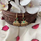 Vriksham Gold Look Alike Hook Jhumka-Green-Gold Bead-G18288
