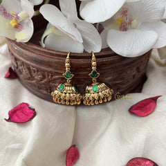 Vriksham Gold Look Alike Hook Jhumka-Green-Gold Bead-G18288