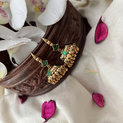 Vriksham Gold Look Alike Hook Jhumka-Green-Gold Bead-G18288