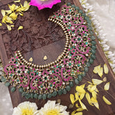 Vriksham Kundan Jadau Peacock Short Neckpiece-Pastel Green Beads-J3701