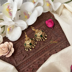 Vriksham Gold Look Alike Hook Jhumka-Green-Gold Bead-G18288