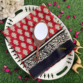 Vriksham Deep Maroon and Black Botanical Textile Mulmul Cotton Saree-VS5060