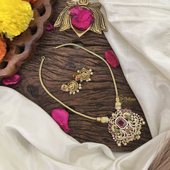 Vriksham Exquisite AD Stone Dual peacock Pendant Short Neckpiece-Pearls-G17913