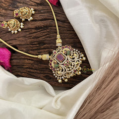 Vriksham Exquisite AD Stone Dual peacock Pendant Short Neckpiece-Pearls-G17913