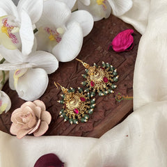 Vriksham Gold Look Alike Hook Jhumka-Red-Pastel Green Bead-G18293