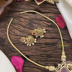 Vriksham Exquisite AD Stone Dual peacock Pendant Short Neckpiece-Pearls-G17913