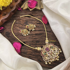 Vriksham Exquisite AD Stone Dual peacock Pendant Short Neckpiece-Pearls-G17913