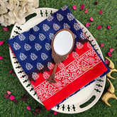 Vriksham Navy Blue and Red Tribal Print Textile Mulmul Cotton Saree-VS5059