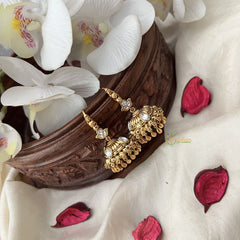 Vriksham Gold Look Alike Hook Jhumka-White-Gold Bead-G18289