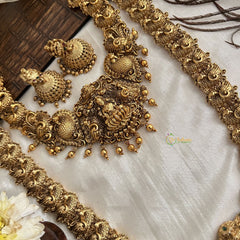 Vriksham Designer Gold Plated Lakshmi With Peacock Bridal Set-Gold Bead-G19184