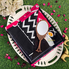 Vriksham Pink Geometric Ikat Print & Black Border Mulmul Cotton Saree-VS5061