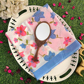 Vriksham Soft Pink and Blue Bloom Pattern Mulmul Cotton Saree-VS5057