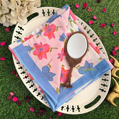 Vriksham Soft Pink and Blue Bloom Pattern Mulmul Cotton Saree-VS5057