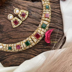 Vriksham Exquisite AD Stone Hasli Choker-Red Green-G17905