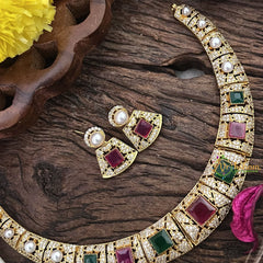 Vriksham Exquisite AD Stone Hasli Choker-Red Green-G17905